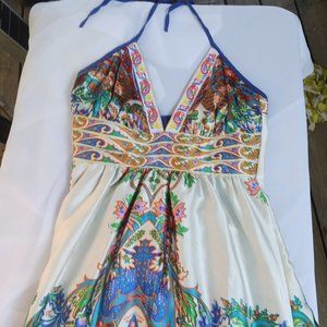 Vintage KAS New York bohemian halter dress hippie flower child party dress